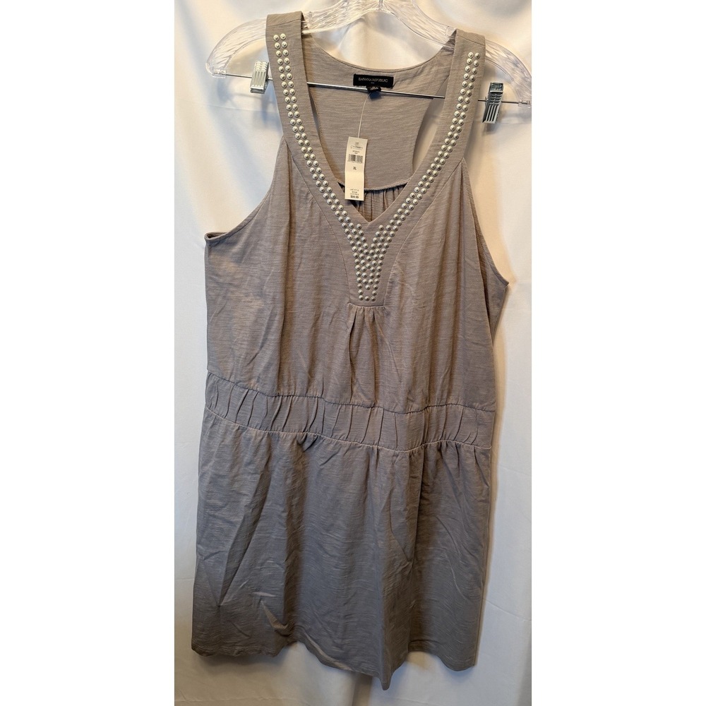 NWT Banana Republic Women's Size XL Dress Gray Sleeveless V-Neck A Line Studded